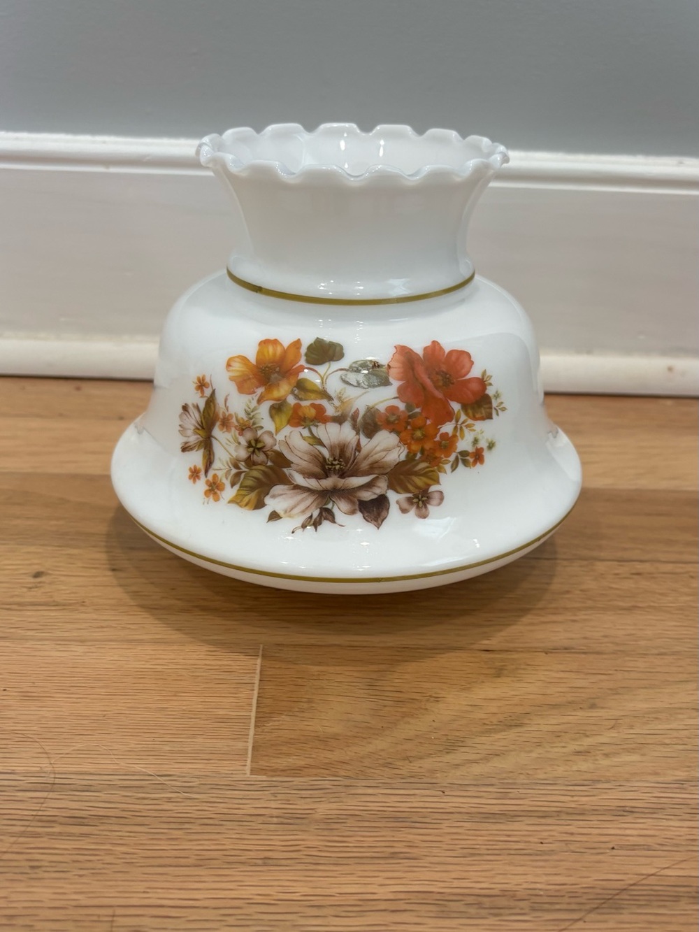 Vintage Milk Glass Lamp Shade Amber Yellow Gold Brown Flowers Globe Only